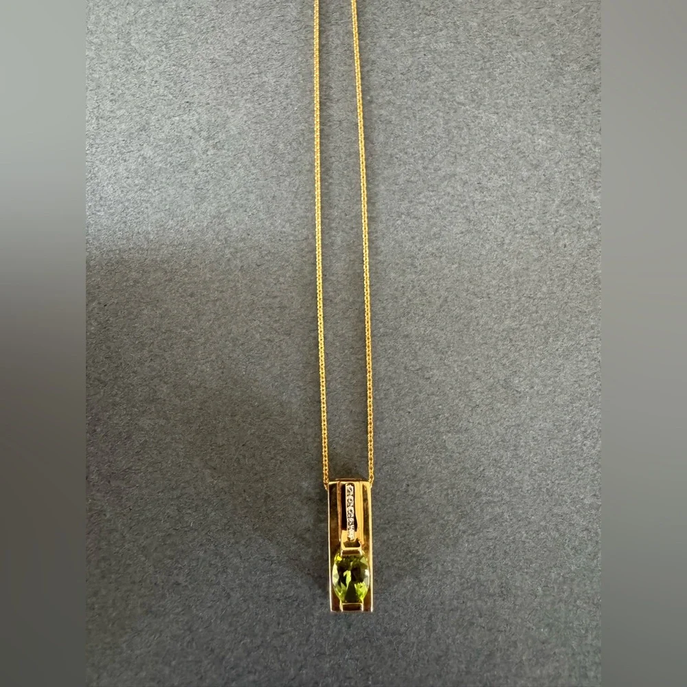 Midas 14K Gold Necklace with Peridot & Diamond Pendant - Picture 2 of 11